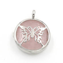 Colgante de medallón de mariposa Chapado en plata de cuarzo rosa, puede abrir joyas de temperamento de Piedra de Arena azul 2024 - compra barato