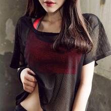 Short Sleeve Tshirt Women Mesh Top O Neck Hollow Out Sexy Punk Rock Short Crop Top White Loose T-shirt Fishnet Black White 2024 - buy cheap