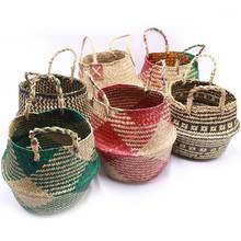 Hanging Laundry Basket Foldable Seagrass Flower Basket Handwoven Flowers Straw Basket for Plant Flower Pot Toy Laundry Storage 2024 - buy cheap