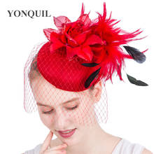 Elegant Bride Fascinator Hats Mesh Millinery Silk Flower Decoration Hats With Hair Bands Bridal Veil Hair Accessories 2024 - buy cheap
