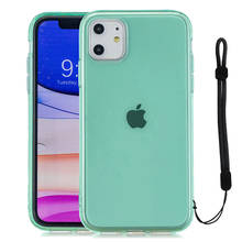 Прозрачный чехол для iPhone 11 Pro Max X XR XS 8 Plus 7 6 6S прозрачный силиконовый чехол для телефона противоударный зеленый с ремешки 2024 - купить недорого