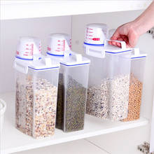 Nova caixa de armazenamento dispensador de cereais de plástico cozinha recipiente de arroz de grãos de alimentos organizador portátil latas de armazenamento de grãos 15x7.5x29.5cm 2024 - compre barato