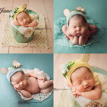 Jane z ann bebê adorável orelha flor decoração chapéu envoltório pano fotografia recém-nascido estúdio tiro acessórios 2024 - compre barato