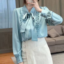 Ruffles chiffon blouse elegant female long sleeve chiffon OL shirt korean spring new 2021 chiffon casual clothing women tops 2024 - buy cheap