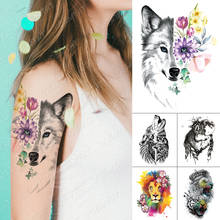 Водостойкая временная татуировка-наклейка, волк, цветок, лист, растение, флэш-татуировки, Лев, тигр, корона, боди-арт, поддельные татуировки для женщин и мужчин 2024 - купить недорого