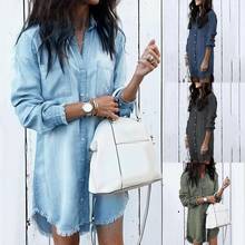 Office Lady Turn Down Collar Buttons Long Sleeve Fringe Denim Shirt Mini Dress  Loose Single Breasted Plus Size Women's Dress 2024 - buy cheap