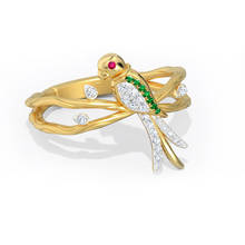 Anillos creativos de oro con diseño de pájaro pequeño para mujer, sortija de fiesta de cóctel, cristal verde y blanco, joyería fina, regalos de aniversario para enamorados 2024 - compra barato