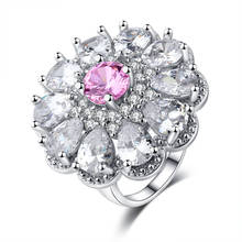 Luxo real sólido prata cor anel brilhando cristal flor anéis para o casamento feminino anel de noivado jóias acessórios 2024 - compre barato