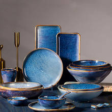 Prato de jantar de cerâmica retro tigelas conjunto de talheres interstellar azul pratos conjunto de pratos de jantar placas de platos de 2024 - compre barato