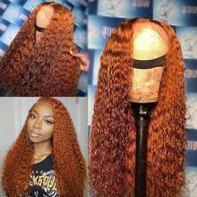 Ginger Orange Wigs lace front Human Hair Wigs 180% Remy T Part Curly Deep Water Wave Wig Glueless PrePlucked With Baby Hair 2024 - buy cheap