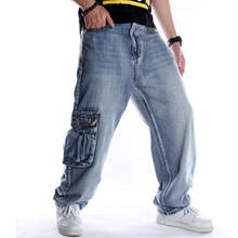 Pantalones vaqueros holgados de estilo hip hop para hombre, Vaqueros holgados con bolsillos grandes para niños, monopatín, Rap, Punk, desgastado, azul, talla grande 46 2024 - compra barato