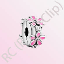 2020 New Arrival S925 Sterling Silver Beads Pink Daisy Flower Clip Charms fit Original Pandora Bracelets Women DIY Jewelry 2024 - buy cheap