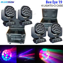 4pcs Lyre Beam 19x15w Bee Eye Moving Head Light LED Zoom Wash Beam RGBW Big Bee Eye for dj party nightclub Stage Light 2024 - buy cheap