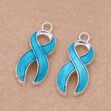 10PCS Silver Plated Enamel Blue Ribbon Charms Pendants for Jewelry Making Necklace Bracelets DIY Craft Handmade 19x6mm 2024 - buy cheap