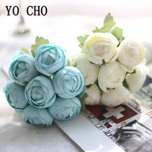 YO CHO искусственный Шелковый цветок розы мини букет 7 головок карамельный цвет поддельный цветок лотоса розовый домашний вечерние Свадебный декор стола 2024 - купить недорого