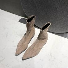 Fashion spring New Women Boots Pointed Toe Socks Boots Yarn lastic Ankle Boots Suede Thick Heel Shoes Female bota feminina 2024 - buy cheap