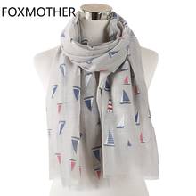 FOXMOTHER New Foulard Femme Grey Pink Sailing Boat Print Scarves For Women Shawl Wrap bufanda mujer 2024 - buy cheap
