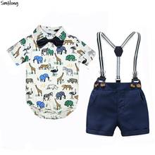 Animal Cartoon Baby Boy Romper with Suspender Bow Tie Clothing Sets Infant Newborn Gentleman Suits for 6m 9m 12m 18m 24m Babies 2024 - buy cheap