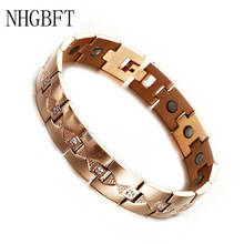 NHGBFT Rose Gold Color Stainless Steel Magnetic Energy Amount Bracelet For Women Treatment Healthy CZ Bracelet 2024 - buy cheap