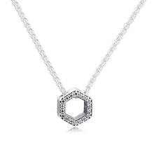 QANDOCCI 2020 Spring Sparkling Honeycomb Hexagon Collier Necklace Genuine 925 Sterling Silver Chain Necklaces for Women Jewelry 2024 - buy cheap
