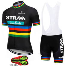 2021 nova strava conjuntos de camisa ciclismo bicicleta manga curta ciclismo roupas maillot ciclismo camisa bib shorts 2024 - compre barato