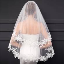 2020 New 2 Tiers White Ivory Lace Appliques Edge Wedding Bridal Veil With Comb Women Short Bridal Veil 2024 - buy cheap