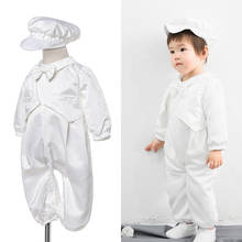 Baby Boy Christening Romper Newborn Baptism White Jumpsuit with Hat Infant 1st Birthday Party Wear Outfits Boy Boutique Clothes 2024 - buy cheap