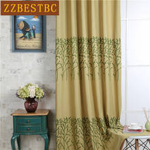 Cortinas con bordado pastoral minimalista americano para sala de estar, dormitorio, cortinas de poliéster y algodón de alta calidad para Cocina 2024 - compra barato