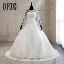 Aqqliques-vestido de novia musulmán de manga larga, elegante, de encaje blanco, cola larga, para matrimonio, talla grande 2024 - compra barato