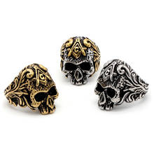 2019 New Hot Vintage Biker Men Iced Out Ring Gold Skull Mason Freemasonry Masonic Male Hiphop Brand Ring Male Skull Punk Jewelry 2024 - buy cheap