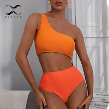 Sexy one shoulder swimsuit one piece Color block swimwear women monokini High waist orange bodysuit one piece suit Beach wear XL 2024 - buy cheap