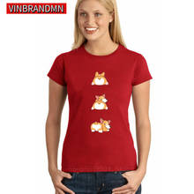 Camiseta feminina com estampa de corgi, camiseta design moderno de animais de estimação e gola redonda, para o verão 2024 - compre barato