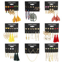 2020 New Fashion Geometry Metal Butterfly Earrings Set  For Women Bohemian Crystal Flower Tassel Long Drop Earrings Jewelry Gift 2024 - buy cheap