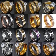 2pcs/set 3 pcs/set Lovers Coupon Rings Gold Color Scrub Zircon 316l Stainless Steel Wedding rings for men women Gift 2024 - buy cheap