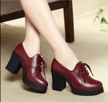 Classic Women Pumps Shoes Genuine Leather Round head Lace Up Fashion Thick High Heel Shallow Solid Casual Female Shoes Large 2024 - buy cheap