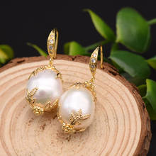 Pendientes de perlas blancas barrocas de agua dulce Natural hechos a mano para mujer, aretes de gota de cumpleaños, joyería de lujo, pendientes de gancho, moda 2024 - compra barato