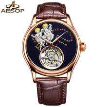 Relógio aesop automático luxuoso em ouro rosê, à prova d'água fashion 3d gemini turbilhão, mecânico, relógio de pulso 2024 - compre barato