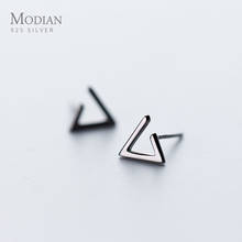 Modian Minimalist Black Color Punk Triangle Stud Earrings For Women 925 Sterling Silver Ear Studs Jewelry Female Accessories 2024 - buy cheap