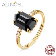 ALLNOEL, кольцо из стерлингового серебра 925 пробы для женщин, естественный неправильной формы, черный агат, белый циркон, кольцо, позолоченное, о... 2024 - купить недорого