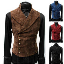 Vintage Red Suede Suit Vest Men Double Breasted Suit Vests Waistcoat Casual Slim Sleeveless Steampunk Homme 3XL 2024 - buy cheap