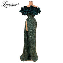 Темно-зеленое расшитое блестками вечернее платье с открытыми плечами в Дубае марокканские кафтаны женские вечерние платья для свадеб 2020 халат Дубай Soiree 2024 - купить недорого