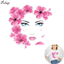Pulaqi-Parche facial Vynil de niña de las flores, adhesivos para planchar ropa, transferencia de calor en camisetas, parches térmicos DIY 2024 - compra barato