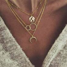 Vintage Silver Color Circle Map Pendant Necklace For Women Moon Choker Necklace Collares 2020 Boho Jewelry Party Gift 2024 - buy cheap