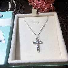 Pingente de cruz de prata esterlina 925, colar feminino com pingente brilhante de prata, forma de cruz religiosa 2024 - compre barato