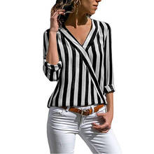 New Elegant Women Striped blouse shirts V-neck Autumn Blouses women Casual long sleeve tops 2019 2024 - buy cheap