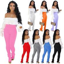 2020 Autumn Tracksuit Women 2 Piece Set Sexy Slash Long Sleeve Ruffles Crop Top + Knitwear Pencil Sweatpants Women Club Outfits 2024 - buy cheap