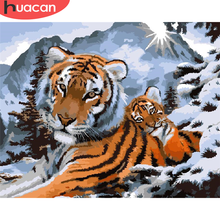HUACAN-pintura por número de Tigre, lienzo de dibujo de animales pintado a mano, bricolaje, kit de decoración para el hogar, regalo artístico 2024 - compra barato