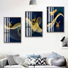 Pintura abstracta dorada, ciervo, águila, línea dorada, póster de pared, imagen HD para sala de estar, Cuadros modernos, arte en lienzo 4-52 2024 - compra barato