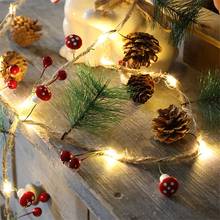 Conos de pino de Navidad para decoración del hogar, cadena de luz LED de madera con estrellas rojas de 2M y 20LEDs, flores artificiales, bricolaje 2024 - compra barato