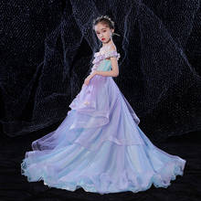 Long Trailing Appliques Tulle Flower Girl Dresses Kids Pageant Evening Ball Gown Party Princess Wedding First Communion Dresses 2024 - buy cheap